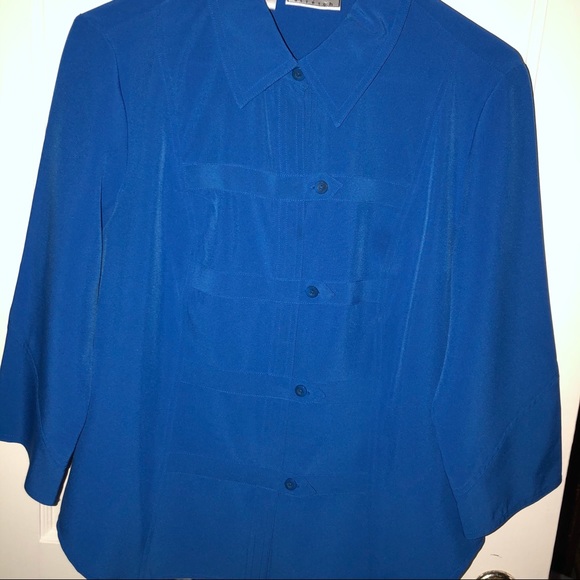 Kathy Che Blouse Bright Blue Front Detail Top - Picture 2 of 9